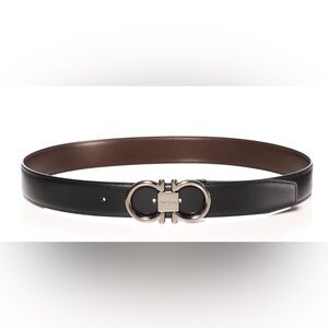 Men's Double Gancini Paloma Reversible Black/Hickory Leather Belt: Black/Hickory